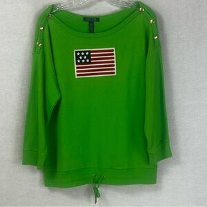 Ralph Lauren Green Crewneck Sweatshirt with Flag Patch